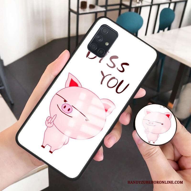 Custodia Samsung Galaxy A51 Cartone Animato Fresco Rosa, Cover Samsung Galaxy A51 Silicone Vetro Piccola