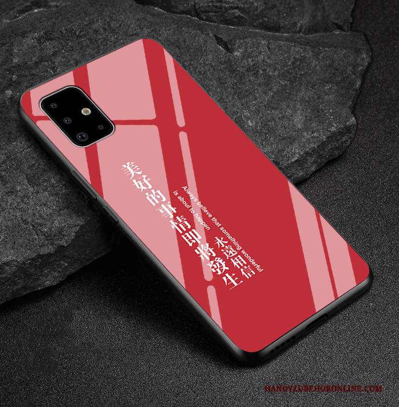 Custodia Samsung Galaxy A51 Moda Vetro Rosso, Cover Samsung Galaxy A51 Creativo Marchio Di Tendenza Morbido