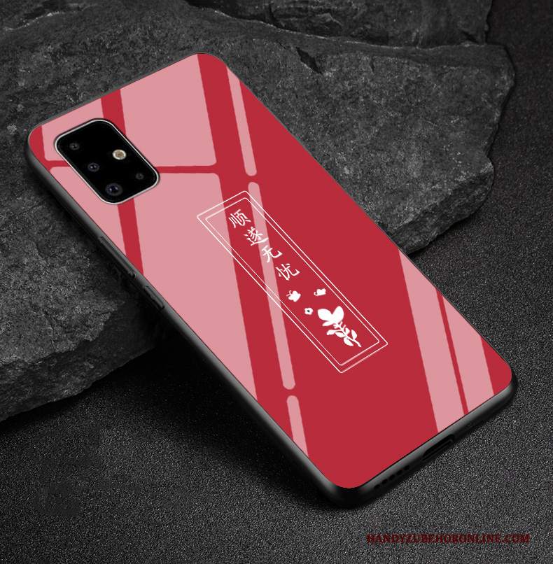 Custodia Samsung Galaxy A51 Moda Vetro Rosso, Cover Samsung Galaxy A51 Creativo Marchio Di Tendenza Morbido