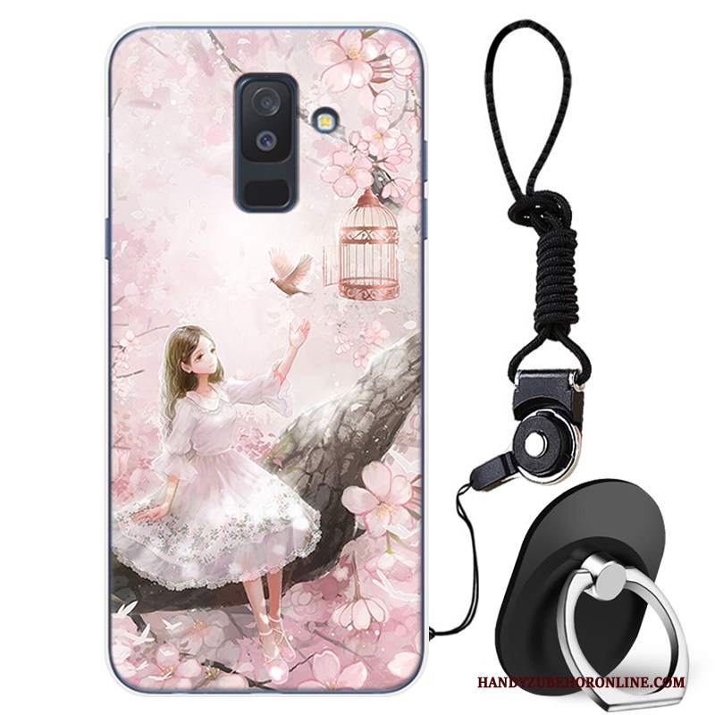 Custodia Samsung Galaxy A6+ Cartone Animato Bello Anti-caduta, Cover Samsung Galaxy A6+ Silicone Rosa Tutto Incluso