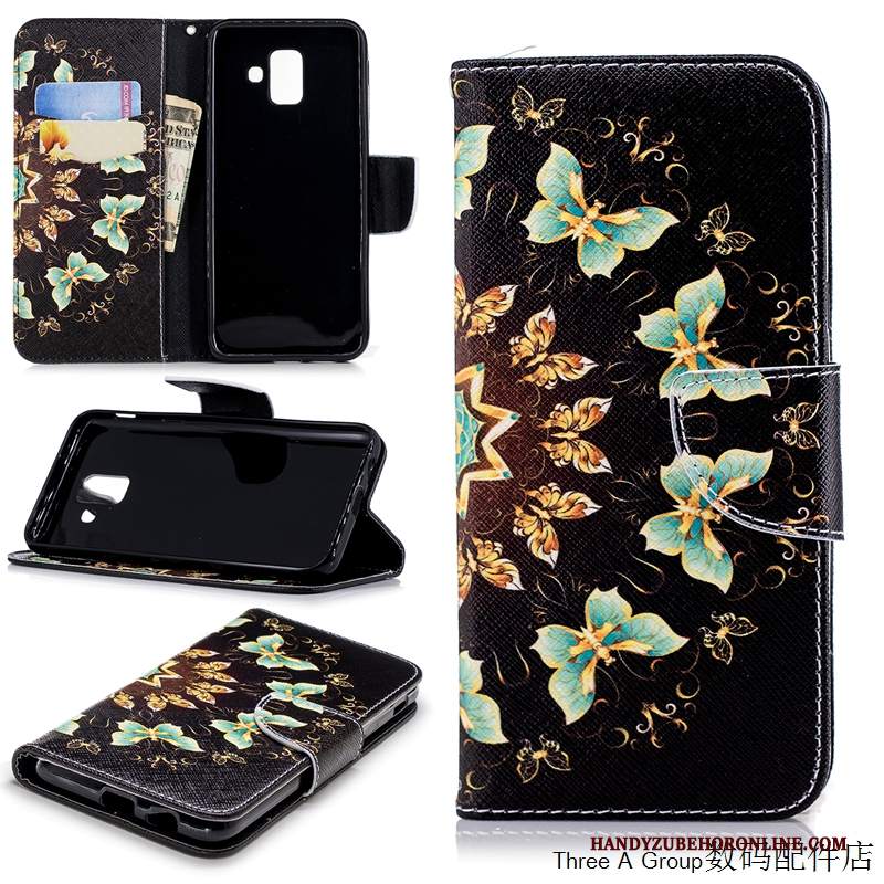 Custodia Samsung Galaxy A6+ Folio Di Personalità Nero, Cover Samsung Galaxy A6+ Cartone Animato Telefono