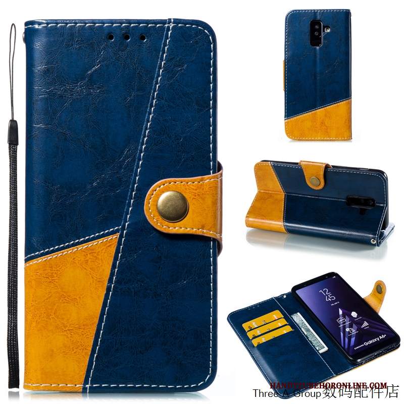 Custodia Samsung Galaxy A6+ Protezione Telefono Blu, Cover Samsung Galaxy A6+ Pelle Affari