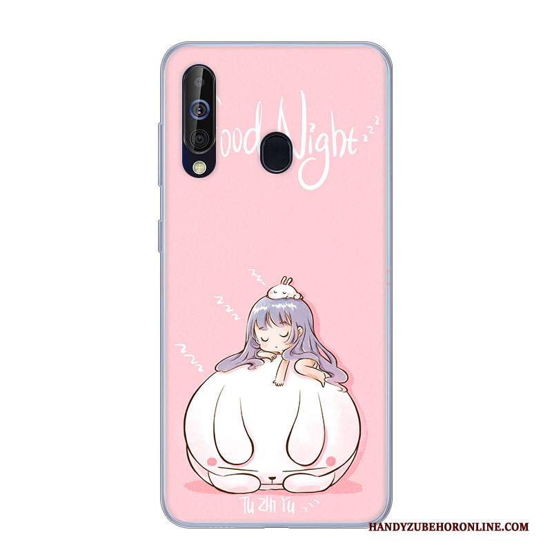 Custodia Samsung Galaxy A60 Cartone Animato Rosa Anti-caduta, Cover Samsung Galaxy A60 Silicone Biancotelefono