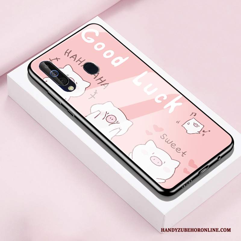 Custodia Samsung Galaxy A60 Creativo Vetro Rosa, Cover Samsung Galaxy A60 Silicone Telefono