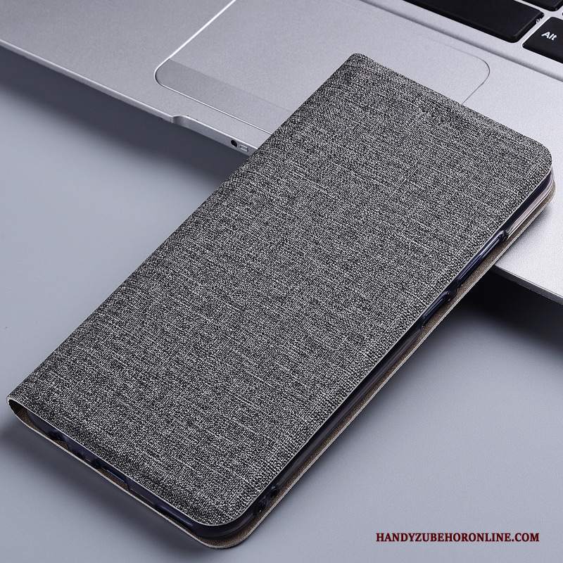 Custodia Samsung Galaxy A60 Pelle Cotone E Lino Blu, Cover Samsung Galaxy A60 Folio Telefono