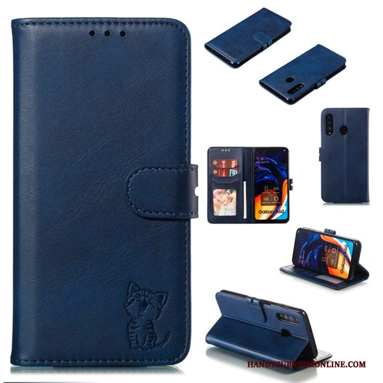 Custodia Samsung Galaxy A60 Pelle Nero Anti-caduta, Cover Samsung Galaxy A60 Folio Telefono Tutto Incluso