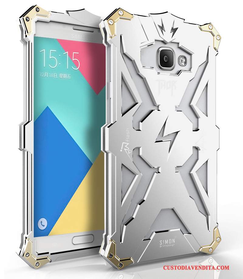 Custodia Samsung Galaxy A7 2015 Protezione Telaio Metallo, Cover Samsung Galaxy A7 2015 Tre Difese Argento