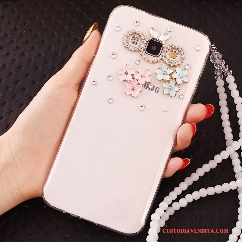 Custodia Samsung Galaxy A7 2015 Silicone Biancotelefono, Cover Samsung Galaxy A7 2015 Strass Ornamenti Appesi Anti-caduta