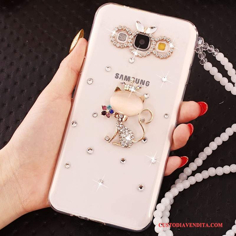 Custodia Samsung Galaxy A7 2015 Silicone Biancotelefono, Cover Samsung Galaxy A7 2015 Strass Ornamenti Appesi Anti-caduta