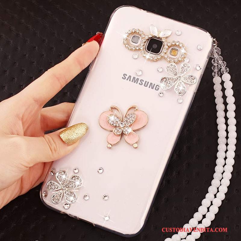 Custodia Samsung Galaxy A7 2015 Silicone Biancotelefono, Cover Samsung Galaxy A7 2015 Strass Ornamenti Appesi Anti-caduta