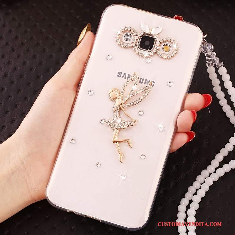 Custodia Samsung Galaxy A7 2015 Silicone Biancotelefono, Cover Samsung Galaxy A7 2015 Strass Ornamenti Appesi Anti-caduta