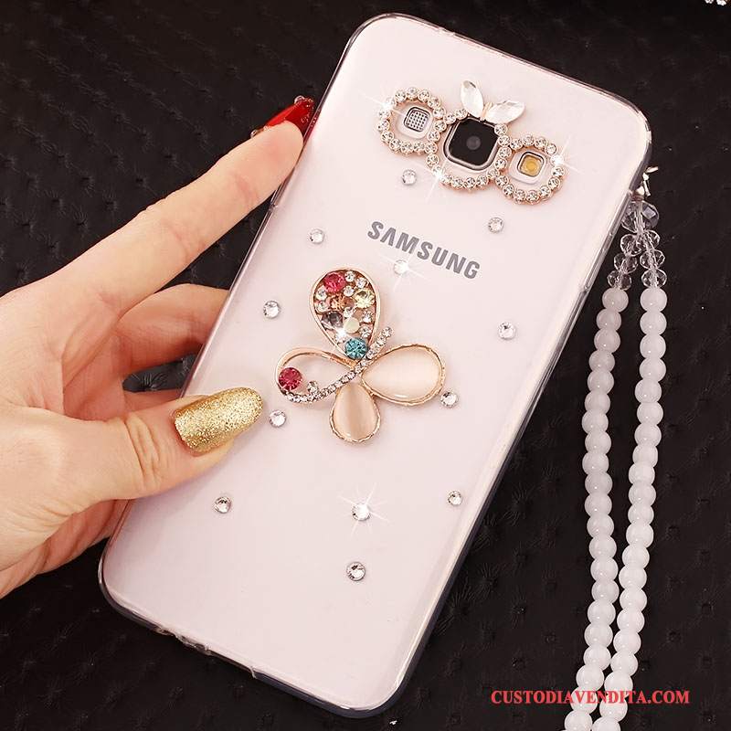 Custodia Samsung Galaxy A7 2015 Silicone Biancotelefono, Cover Samsung Galaxy A7 2015 Strass Ornamenti Appesi Anti-caduta