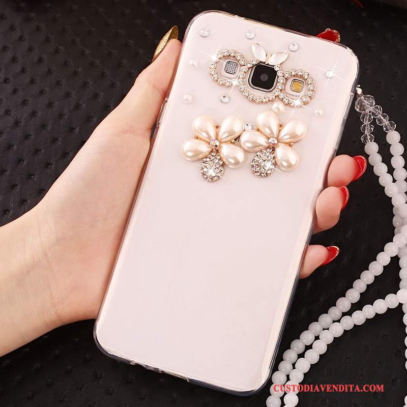 Custodia Samsung Galaxy A7 2015 Silicone Biancotelefono, Cover Samsung Galaxy A7 2015 Strass Ornamenti Appesi Anti-caduta