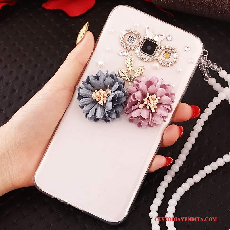 Custodia Samsung Galaxy A7 2015 Silicone Biancotelefono, Cover Samsung Galaxy A7 2015 Strass Ornamenti Appesi Anti-caduta