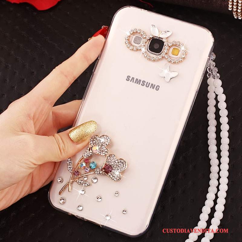 Custodia Samsung Galaxy A7 2015 Silicone Biancotelefono, Cover Samsung Galaxy A7 2015 Strass Ornamenti Appesi Anti-caduta