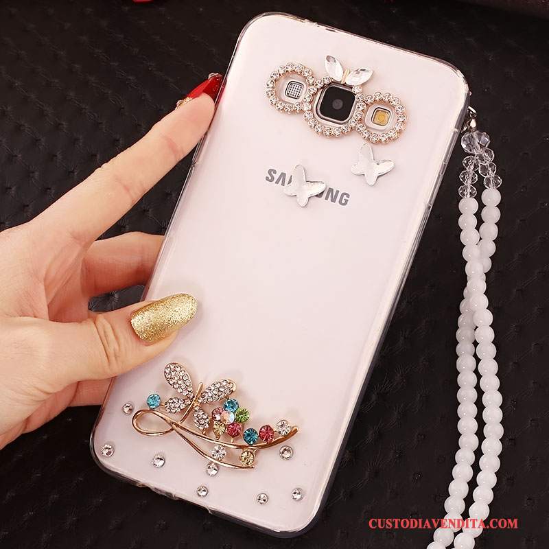 Custodia Samsung Galaxy A7 2015 Silicone Biancotelefono, Cover Samsung Galaxy A7 2015 Strass Ornamenti Appesi Anti-caduta