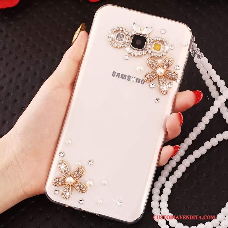 Custodia Samsung Galaxy A7 2015 Silicone Biancotelefono, Cover Samsung Galaxy A7 2015 Strass Ornamenti Appesi Anti-caduta