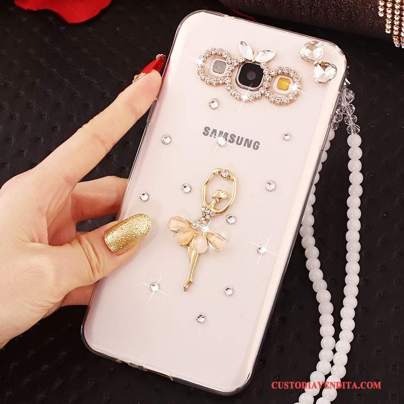 Custodia Samsung Galaxy A7 2015 Silicone Biancotelefono, Cover Samsung Galaxy A7 2015 Strass Ornamenti Appesi Anti-caduta