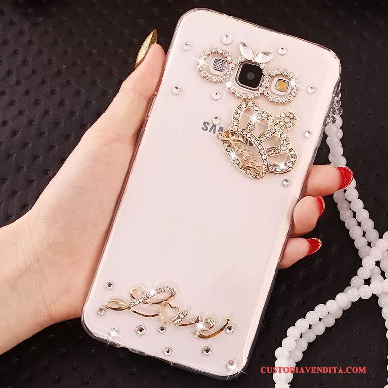 Custodia Samsung Galaxy A7 2015 Silicone Biancotelefono, Cover Samsung Galaxy A7 2015 Strass Ornamenti Appesi Anti-caduta