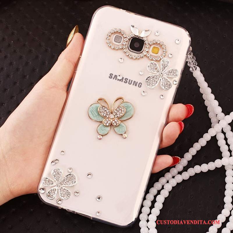 Custodia Samsung Galaxy A7 2015 Silicone Biancotelefono, Cover Samsung Galaxy A7 2015 Strass Ornamenti Appesi Anti-caduta