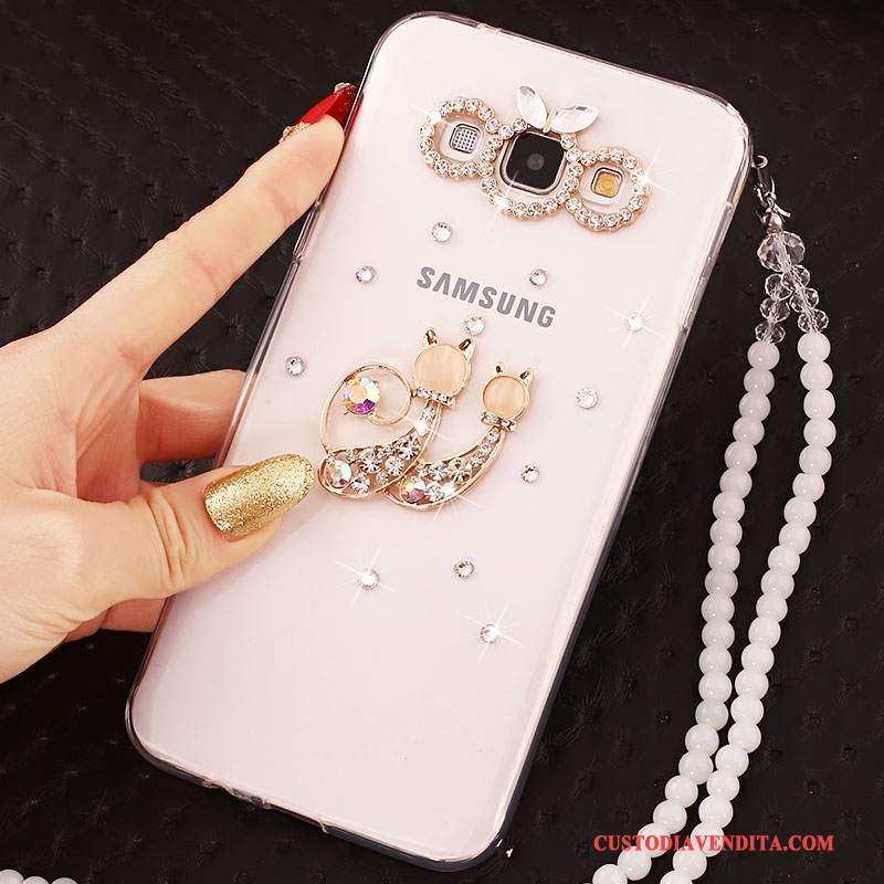 Custodia Samsung Galaxy A7 2015 Silicone Biancotelefono, Cover Samsung Galaxy A7 2015 Strass Ornamenti Appesi Anti-caduta