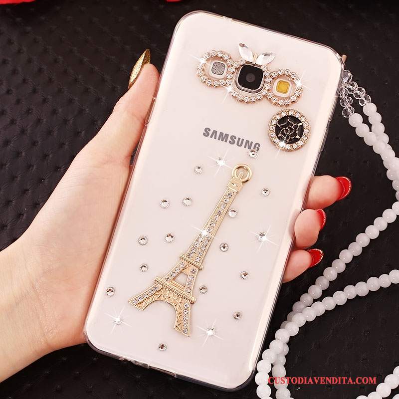 Custodia Samsung Galaxy A7 2015 Silicone Biancotelefono, Cover Samsung Galaxy A7 2015 Strass Ornamenti Appesi Anti-caduta