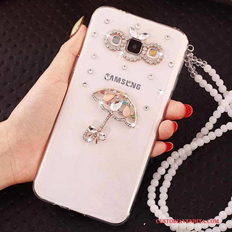 Custodia Samsung Galaxy A7 2015 Silicone Biancotelefono, Cover Samsung Galaxy A7 2015 Strass Ornamenti Appesi Anti-caduta