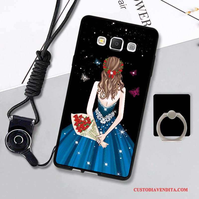 Custodia Samsung Galaxy A7 2015 Silicone Morbidotelefono, Cover Samsung Galaxy A7 2015 Protezione Nero Ornamenti Appesi