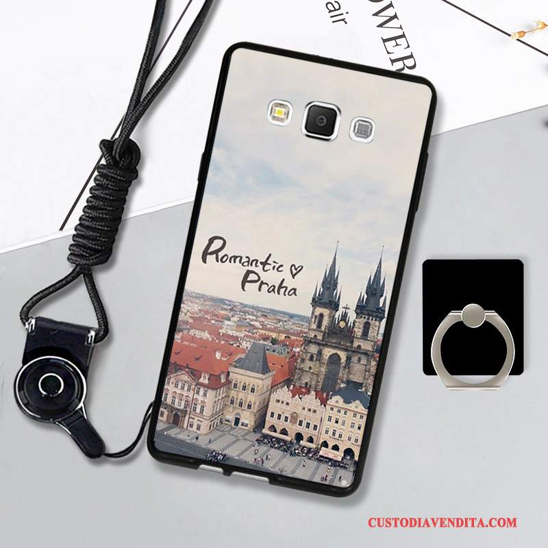 Custodia Samsung Galaxy A7 2015 Silicone Morbidotelefono, Cover Samsung Galaxy A7 2015 Protezione Nero Ornamenti Appesi