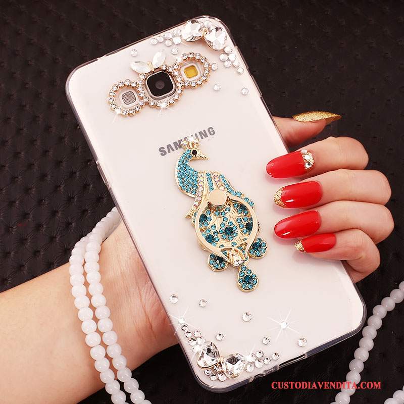 Custodia Samsung Galaxy A7 2015 Silicone Ornamenti Appesi Anti-caduta, Cover Samsung Galaxy A7 2015 Strass Morbido Blu