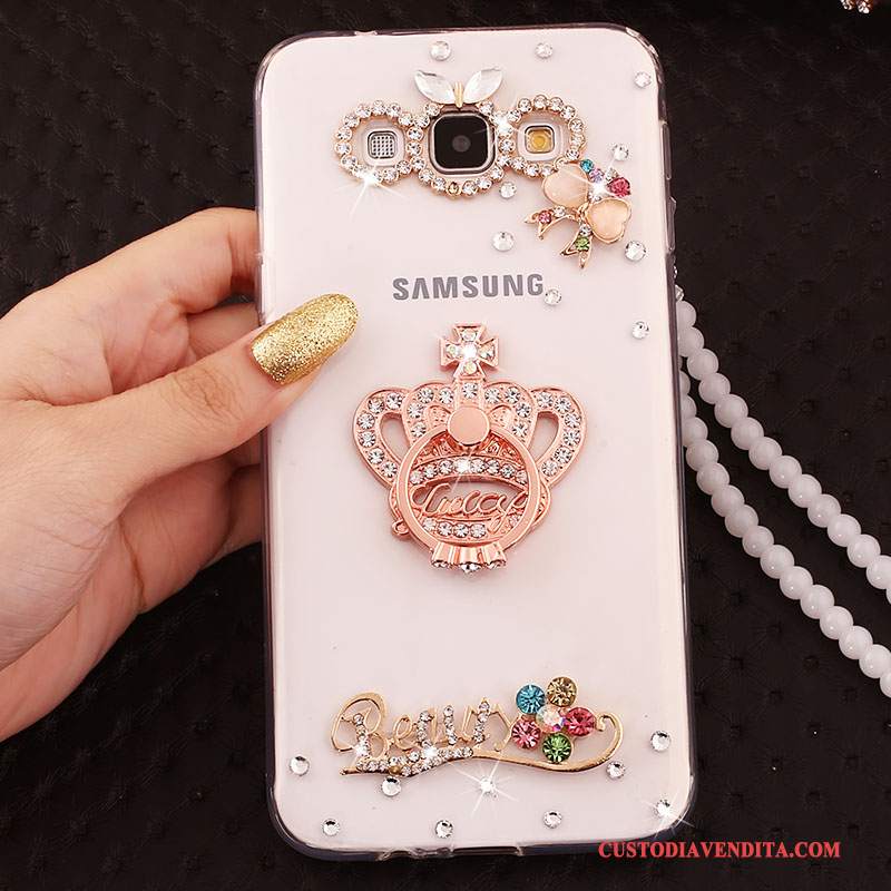 Custodia Samsung Galaxy A7 2015 Silicone Ornamenti Appesi Anti-caduta, Cover Samsung Galaxy A7 2015 Strass Morbido Blu