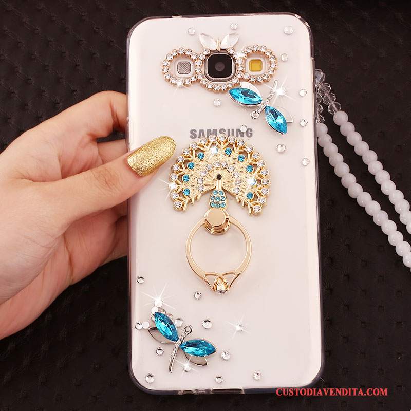 Custodia Samsung Galaxy A7 2015 Silicone Ornamenti Appesi Anti-caduta, Cover Samsung Galaxy A7 2015 Strass Morbido Blu