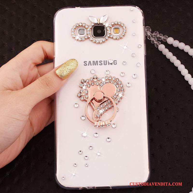 Custodia Samsung Galaxy A7 2015 Silicone Ornamenti Appesi Anti-caduta, Cover Samsung Galaxy A7 2015 Strass Morbido Blu