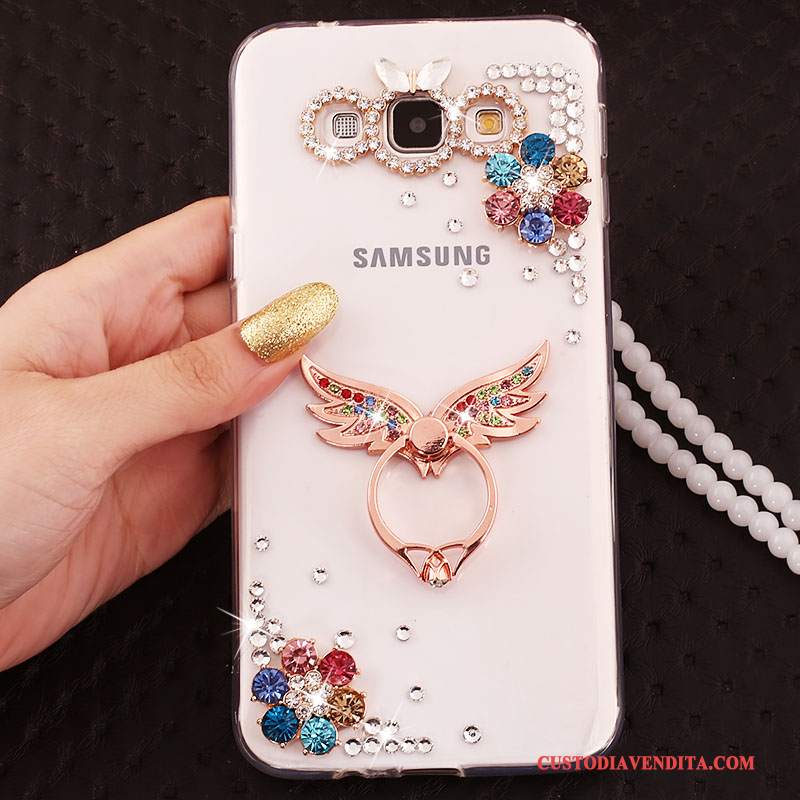 Custodia Samsung Galaxy A7 2015 Silicone Ornamenti Appesi Anti-caduta, Cover Samsung Galaxy A7 2015 Strass Morbido Blu