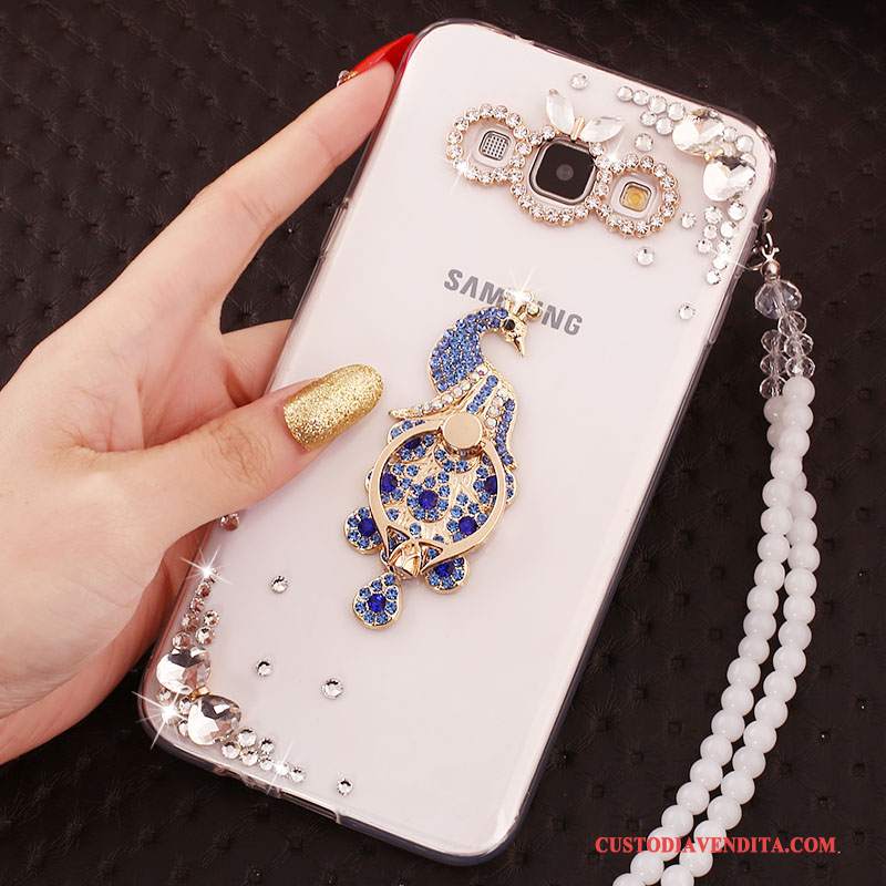 Custodia Samsung Galaxy A7 2015 Silicone Ornamenti Appesi Anti-caduta, Cover Samsung Galaxy A7 2015 Strass Morbido Blu