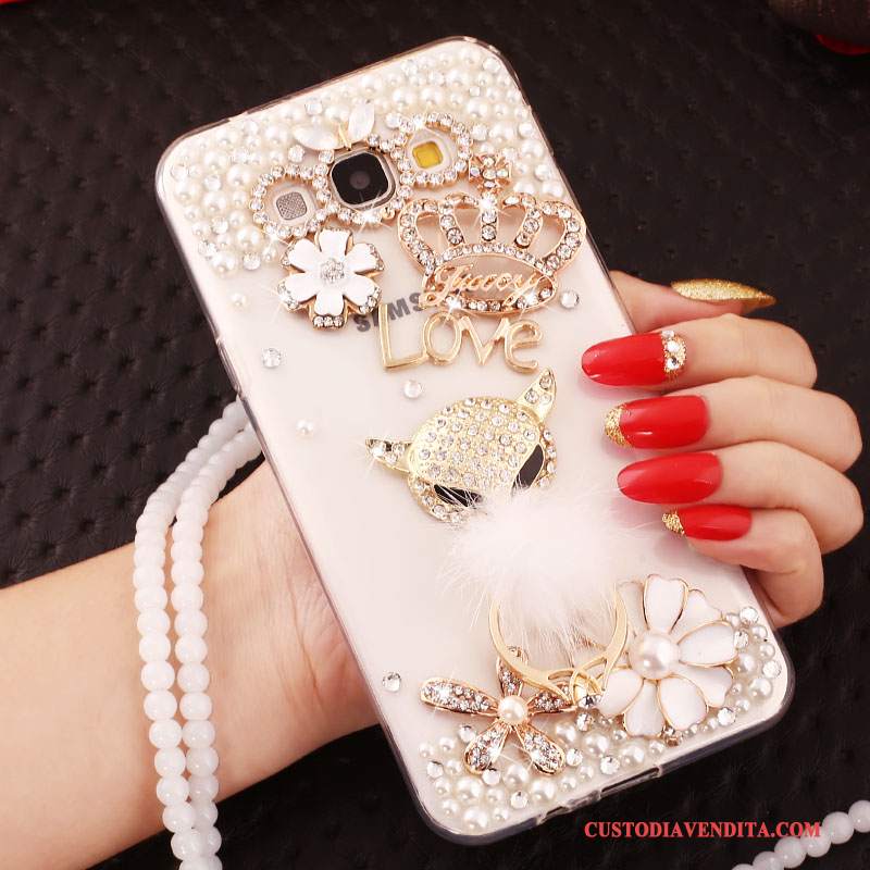 Custodia Samsung Galaxy A7 2015 Silicone Ornamenti Appesi Anti-caduta, Cover Samsung Galaxy A7 2015 Strass Morbido Blu