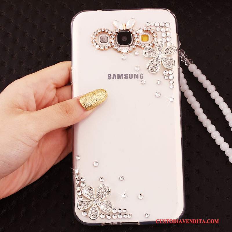 Custodia Samsung Galaxy A7 2015 Silicone Ornamenti Appesi Anti-caduta, Cover Samsung Galaxy A7 2015 Strass Morbido Blu