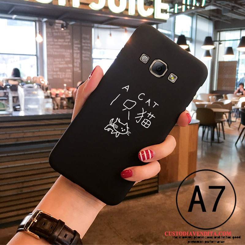 Custodia Samsung Galaxy A7 2015 Silicone Tutto Incluso Morbido, Cover Samsung Galaxy A7 2015 Cartone Animato Nero Tendenza