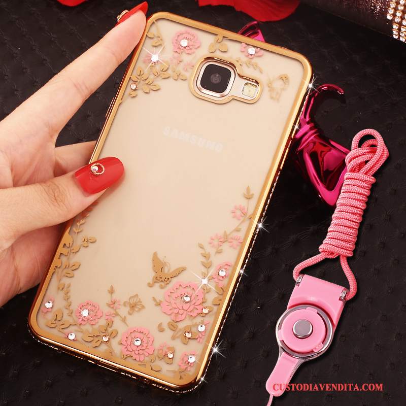 Custodia Samsung Galaxy A7 2016 Strass Ornamenti Appesi Ring, Cover Samsung Galaxy A7 2016 Protezione Blu Anti-caduta