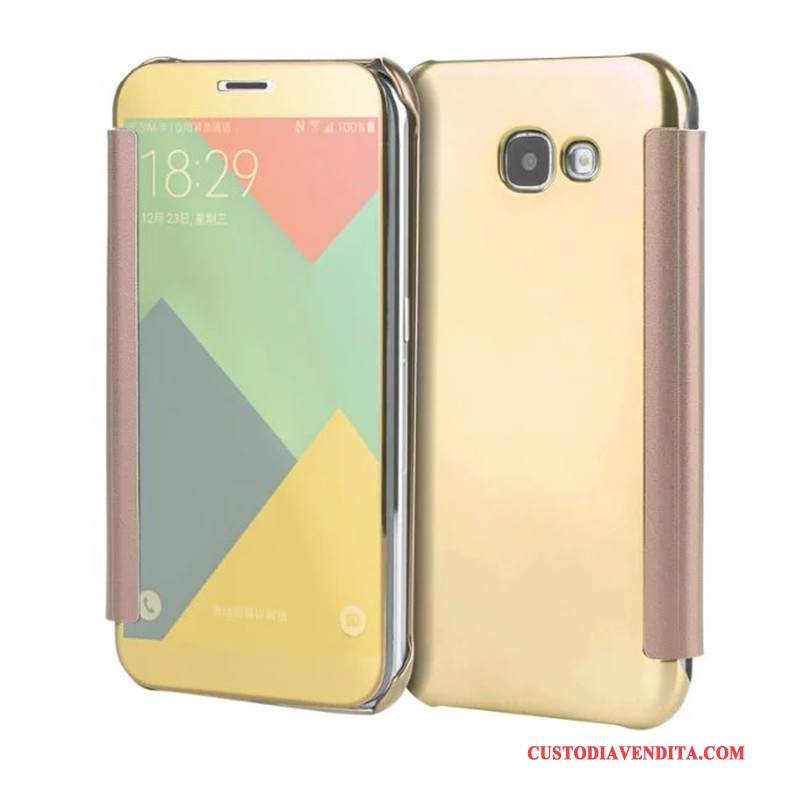 Custodia Samsung Galaxy A7 2017 Protezione Rosatelefono, Cover Samsung Galaxy A7 2017 Folio Specchio Placcatura