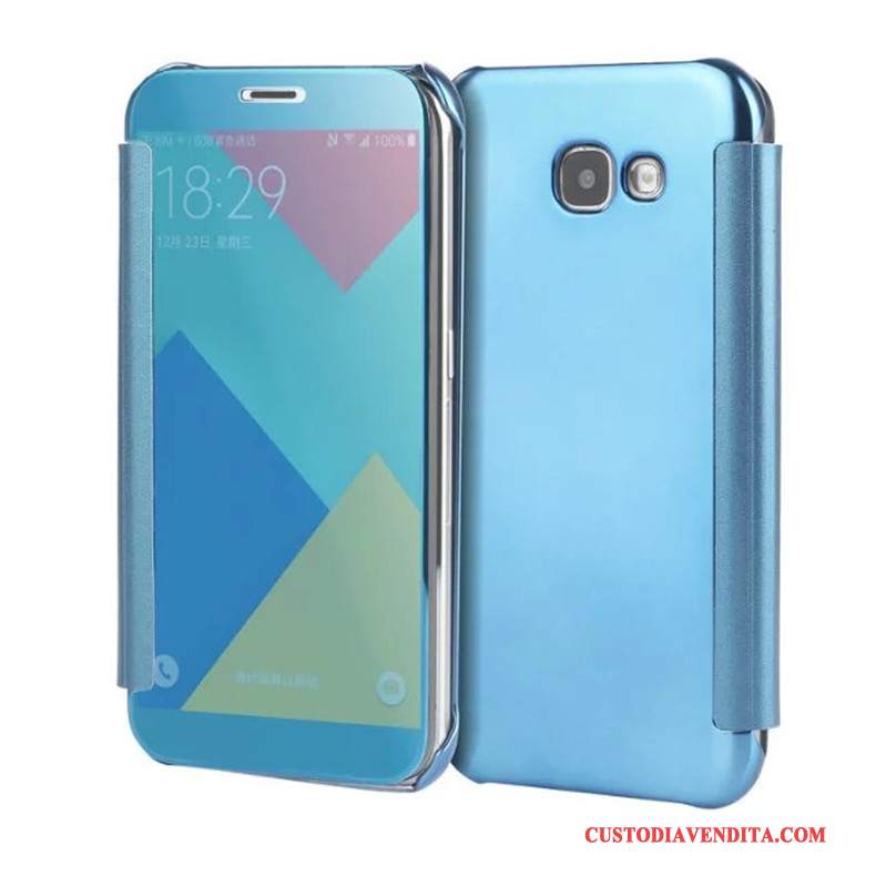 Custodia Samsung Galaxy A7 2017 Protezione Rosatelefono, Cover Samsung Galaxy A7 2017 Folio Specchio Placcatura