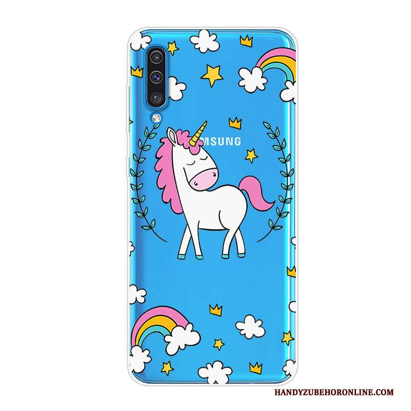 Custodia Samsung Galaxy A70 Cartone Animato Blu Morbido, Cover Samsung Galaxy A70 Protezione Anti-caduta Tendenza