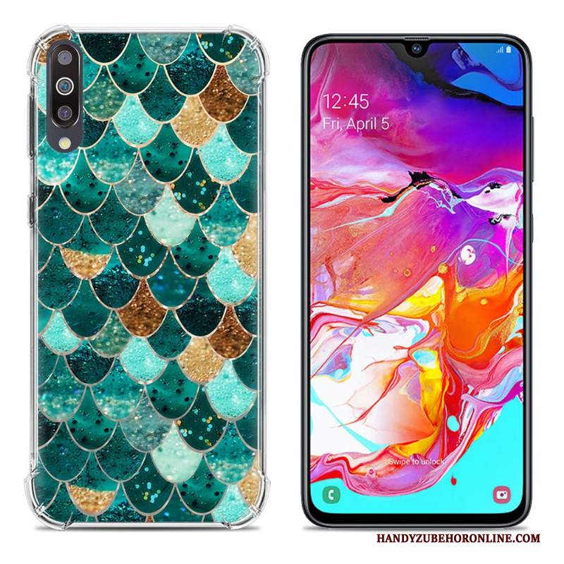 Custodia Samsung Galaxy A70 Creativo Telefono Morbido, Cover Samsung Galaxy A70 Silicone Verde Tutto Incluso