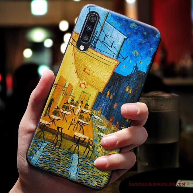 Custodia Samsung Galaxy A70 Goffratura Morbido Blu, Cover Samsung Galaxy A70 Creativo Vento Europa