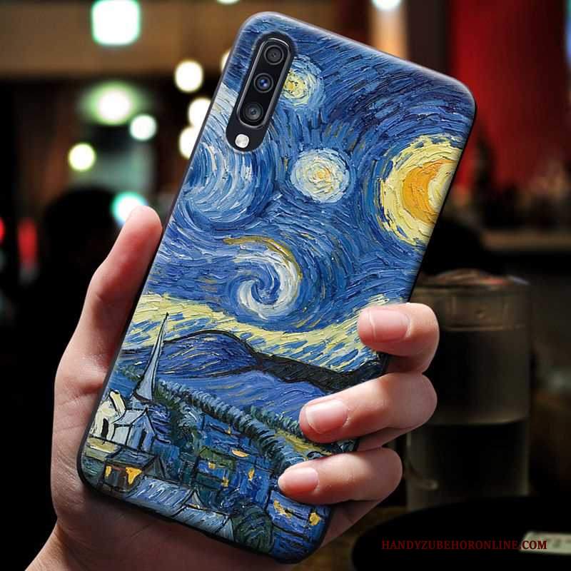 Custodia Samsung Galaxy A70 Goffratura Morbido Blu, Cover Samsung Galaxy A70 Creativo Vento Europa