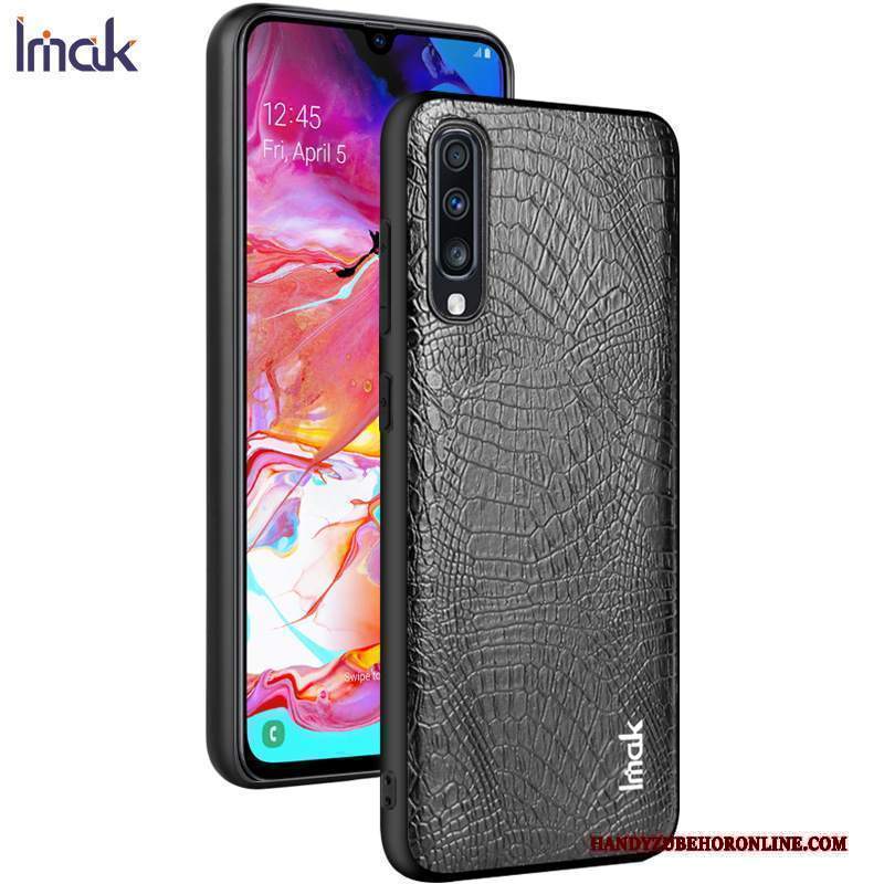 Custodia Samsung Galaxy A70s Pelle Modello Coccodrillo Nero, Cover Samsung Galaxy A70s Protezione Telefono Difficile