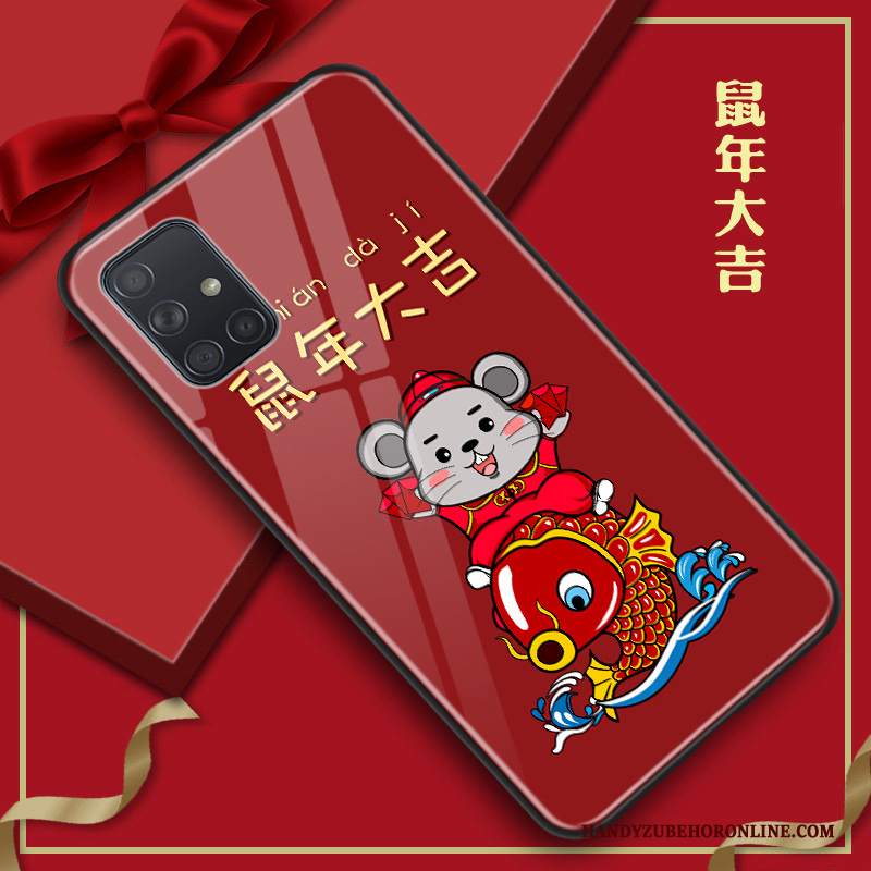 Custodia Samsung Galaxy A71 Creativo Ratto Festivo, Cover Samsung Galaxy A71 Protezione Rosso Tendenza