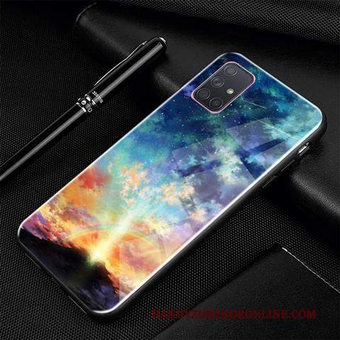 Custodia Samsung Galaxy A71 Creativo Tendenza Di Personalità, Cover Samsung Galaxy A71 Cartone Animato Vetro Blu