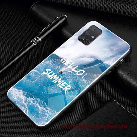 Custodia Samsung Galaxy A71 Creativo Tendenza Di Personalità, Cover Samsung Galaxy A71 Cartone Animato Vetro Blu