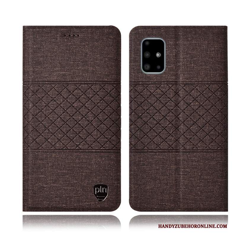 Custodia Samsung Galaxy A71 Pelle A Quadri Anti-caduta, Cover Samsung Galaxy A71 Protezione Colore Profondo Cotone E Lino